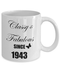 Load image into Gallery viewer, 75th Birthday Gifts For Women - Classy and Fabulous Since 1943, Novelty Coffee Mug For Her Mom Aunt, 11 Oz Cup
