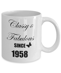 Load image into Gallery viewer, 5oth Birthday Gifts for Women - Classy and Fabulous Since 1958, Novelty Coffee Mug, 11 Oz Cup
