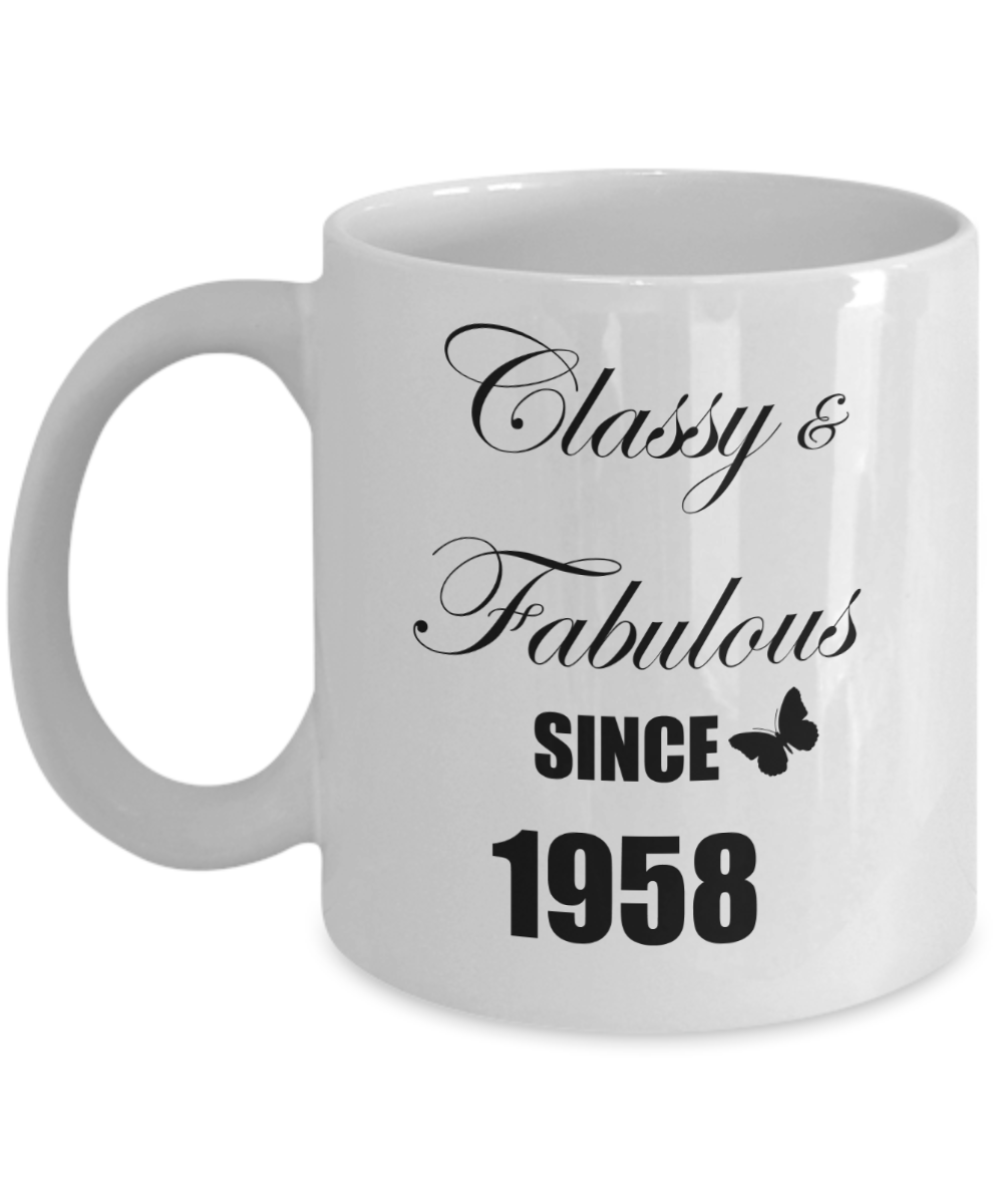 5oth Birthday Gifts for Women - Classy and Fabulous Since 1958, Novelty Coffee Mug, 11 Oz Cup