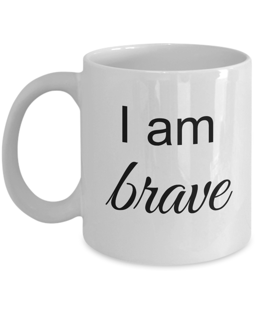 Mantra Mug - I am Brave, Inspirational Gift Ideas for Girls Teens Women, Positive Affirmation Coffee Cup, 11 Oz